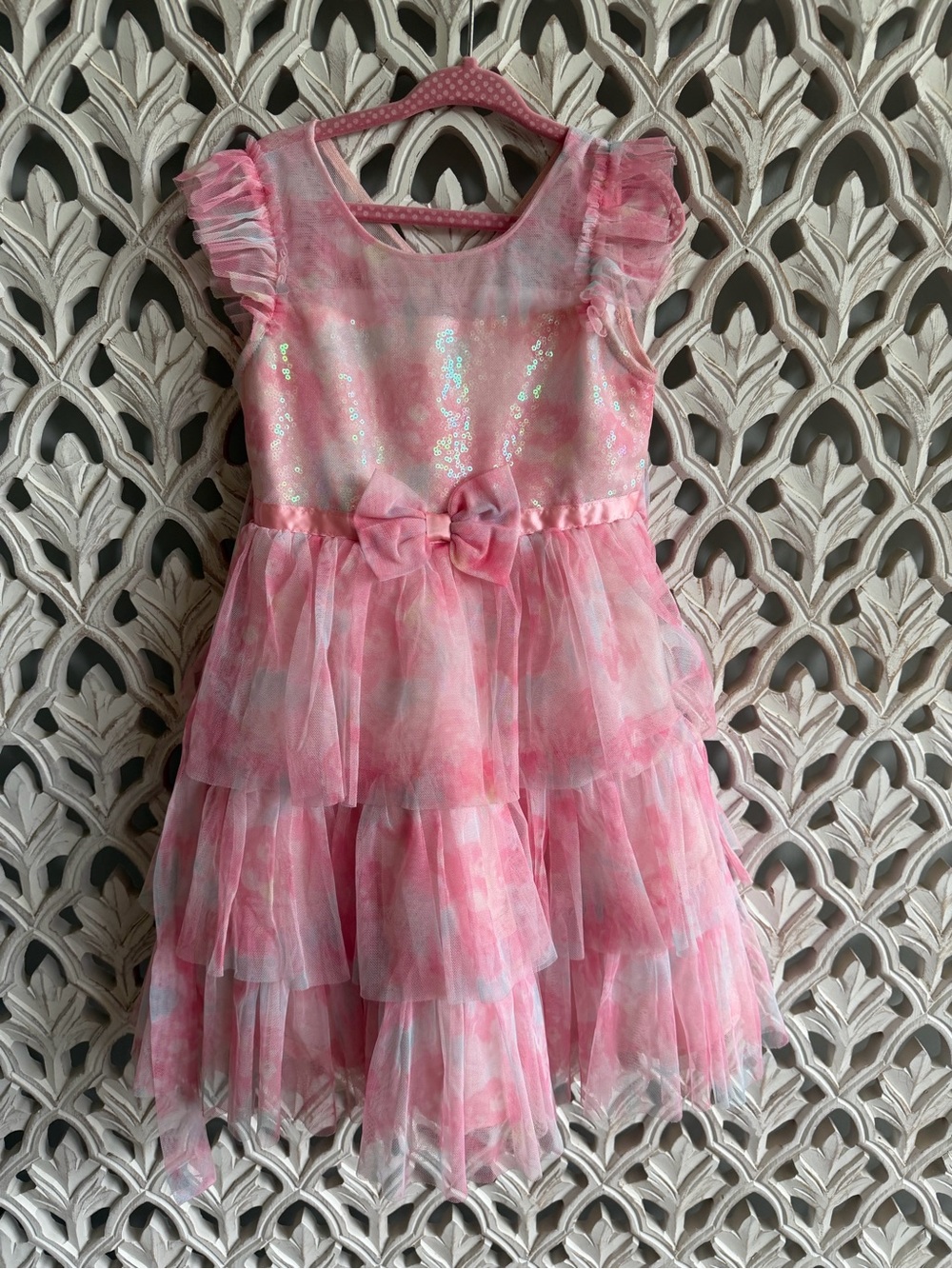Jona Michelle Girls 4T Pink Sequin Tulle Tiered Party Dress